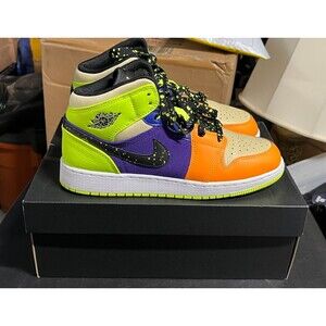 Air Jordan 1 Mid SE Shoes Youth Size 4Y Black Vivid Orange Volt FD8795-700